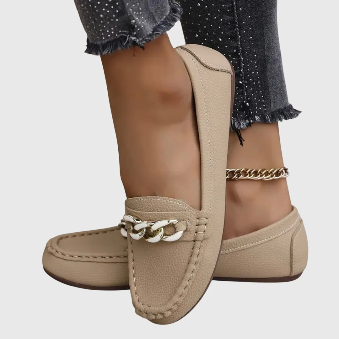 Women's Slip-On Loafer with Chain Accent in Beige