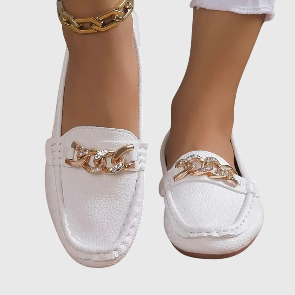 Women's Slip-On Loafer with Chain Accent in White
