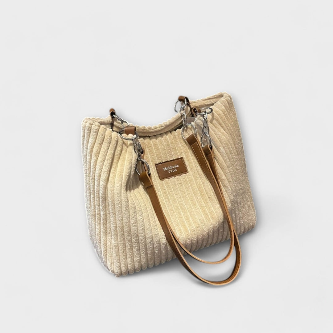 Women's Soft Corduroy Shoulder Bag for Every Day in Beige
