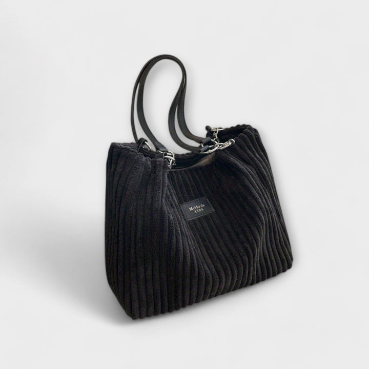 Women's Soft Corduroy Shoulder Bag for Every Day in Black