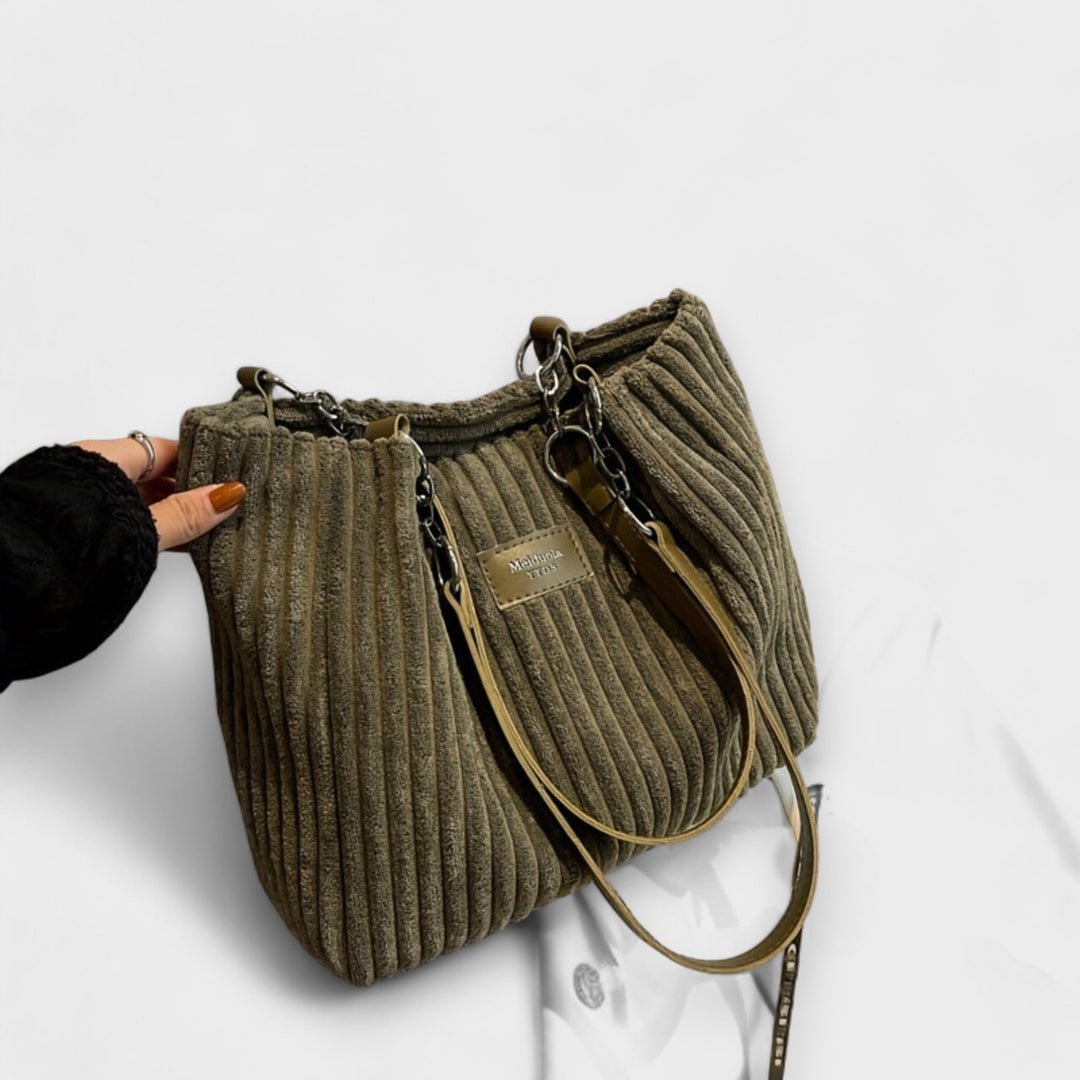 Women's Soft Corduroy Shoulder Bag for Every Day in Green
