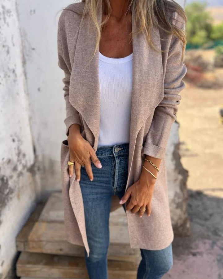 Women's Soft Lapel Knit Cardigan in Aprikose