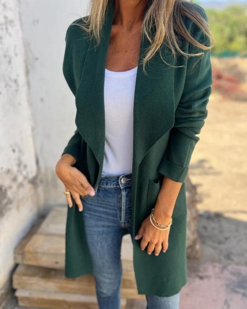 Women's Soft Lapel Knit Cardigan in Dark Green