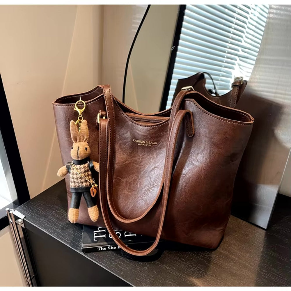 Women's Soft Vegan Leather Shoulder Bag with Bunny Charm (2)