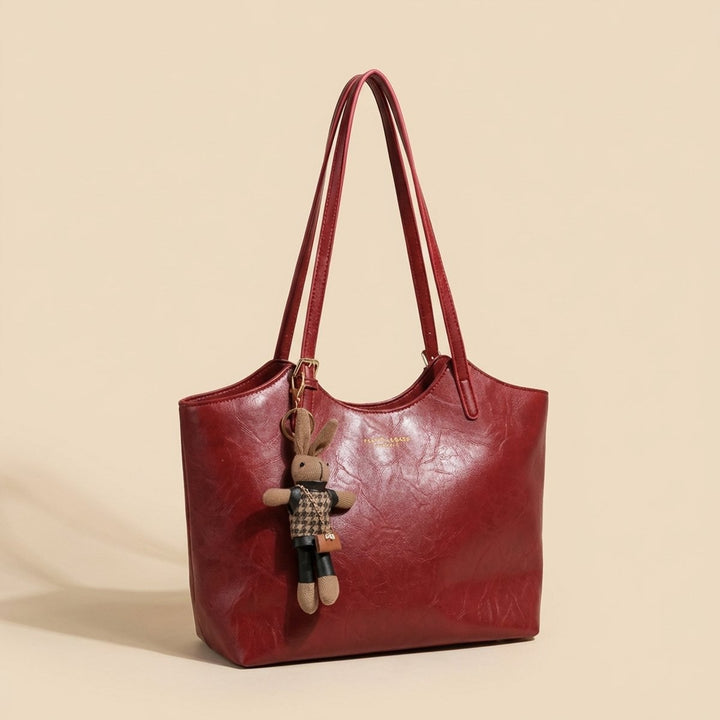 Women's Soft Vegan Leather Shoulder Bag with Bunny Charm (3)