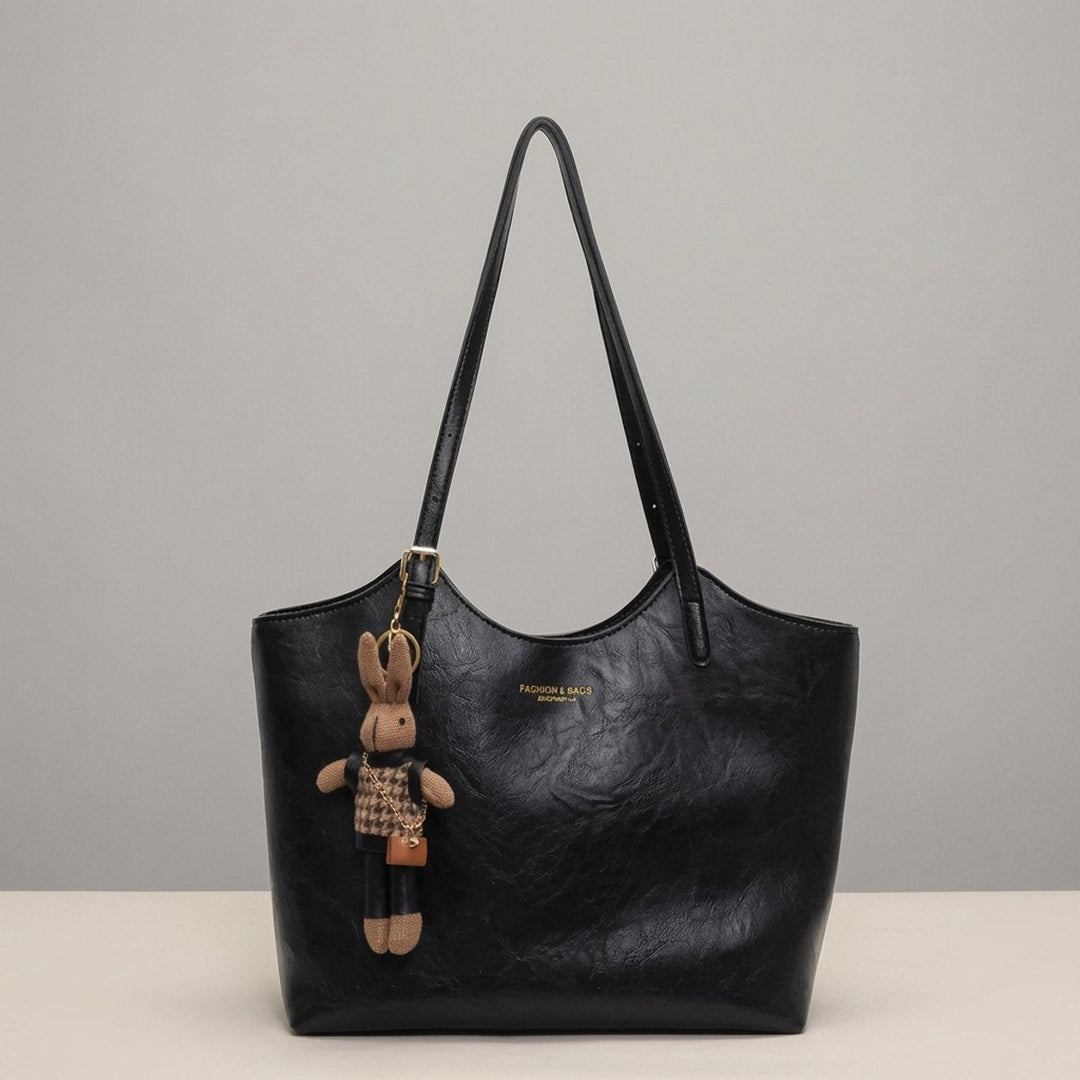 Women's Soft Vegan Leather Shoulder Bag with Bunny Charm (7)
