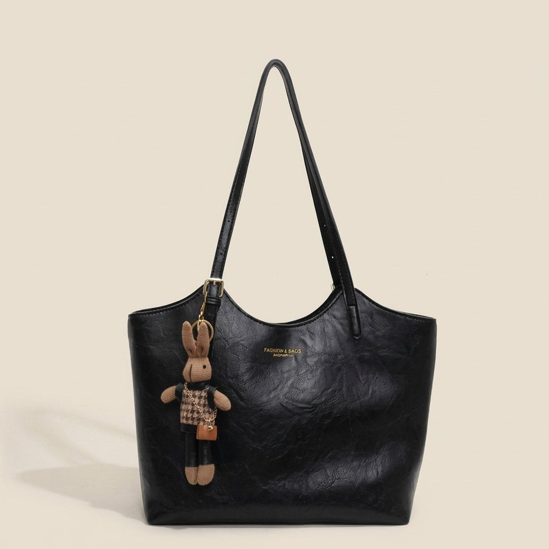 Women's Soft Vegan Leather Shoulder Bag with Bunny Charm (9)