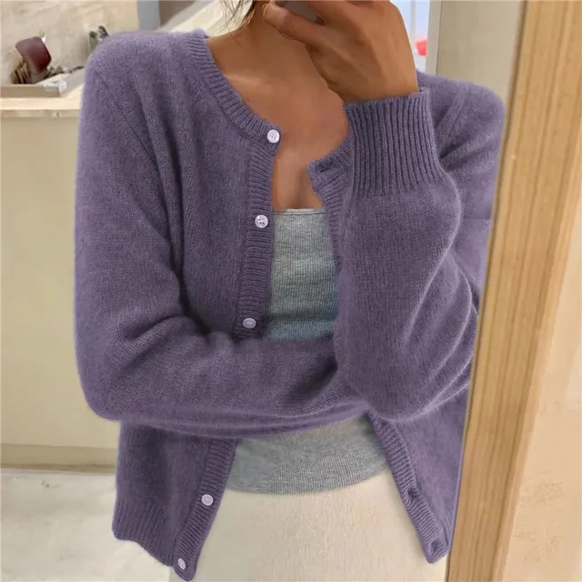 Women's Soft Versatile Knit Cardigan in Purple