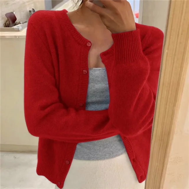 Women's Soft Versatile Knit Cardigan in Red