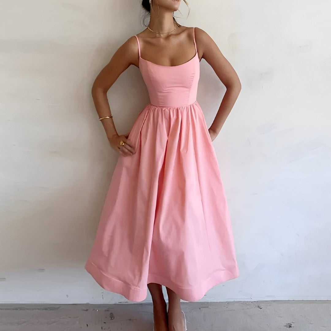 Women's Sophisticated Cocktail Midi Dress for Evening in Pink