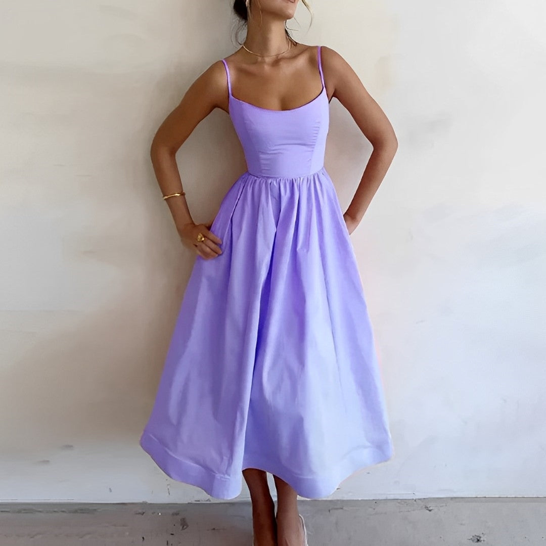 Women's Sophisticated Cocktail Midi Dress for Evening in Purple