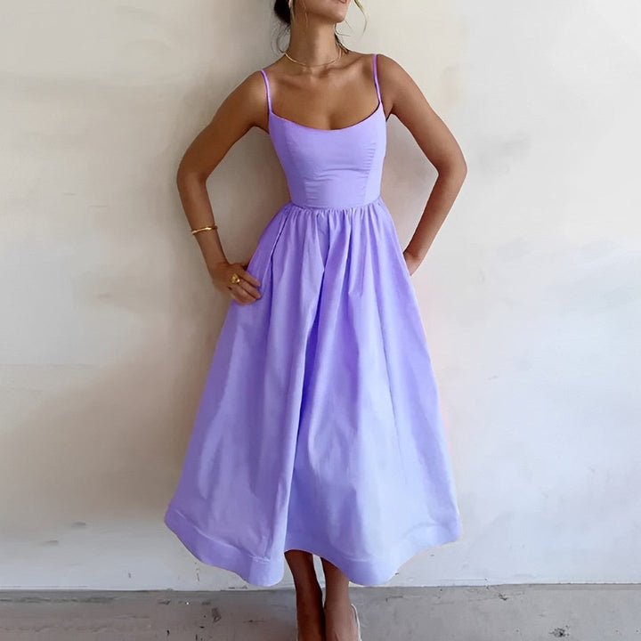 Women's Sophisticated Cocktail Midi Dress for Evening in Purple