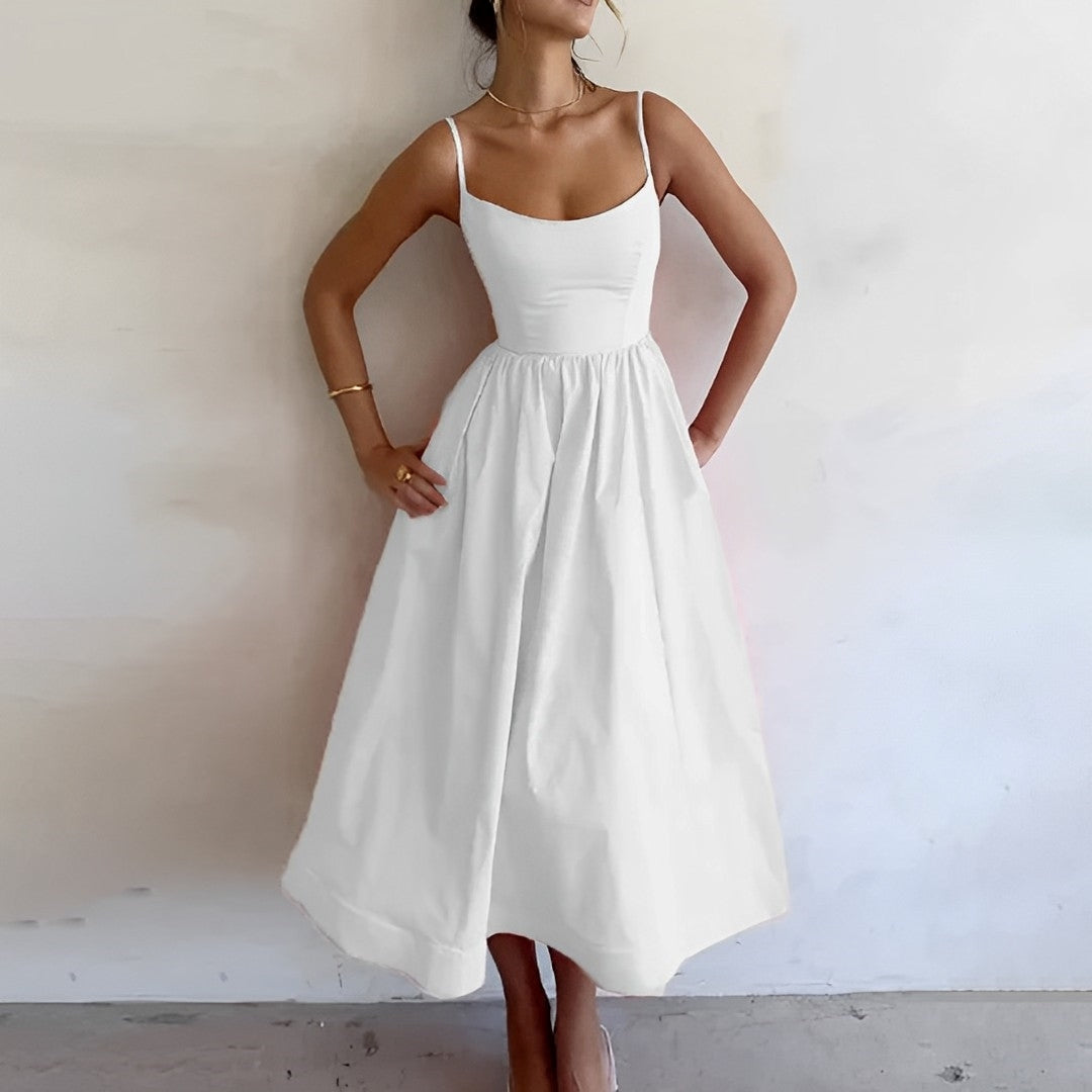 Women's Sophisticated Cocktail Midi Dress for Evening in White