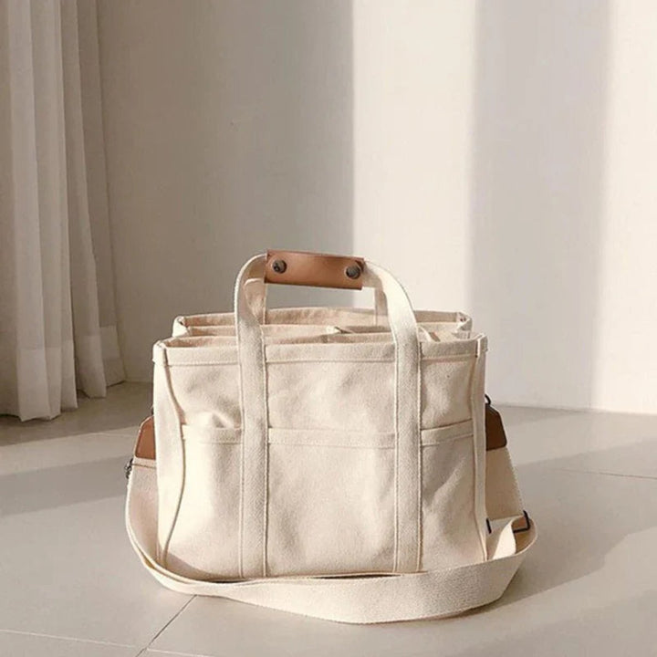 Women's Spacious Canvas Bag with Leather Trim
