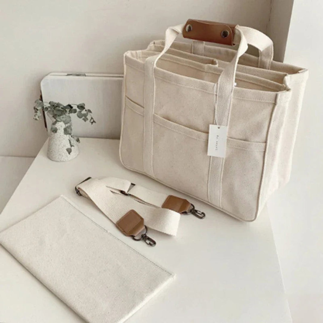 Women's Spacious Canvas Bag with Leather Trim (3)