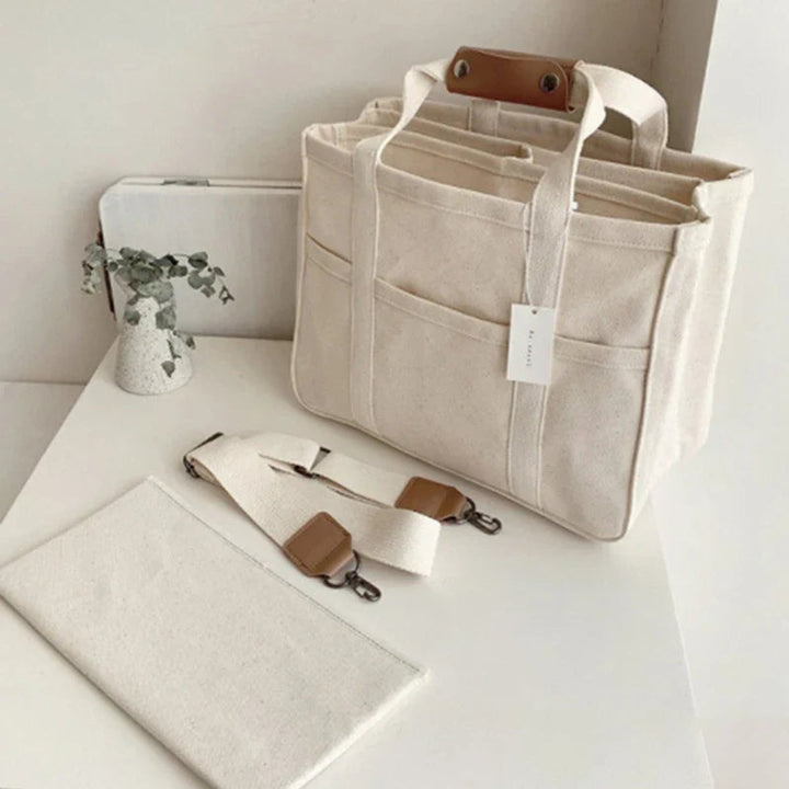 Women's Spacious Canvas Bag with Leather Trim (3)