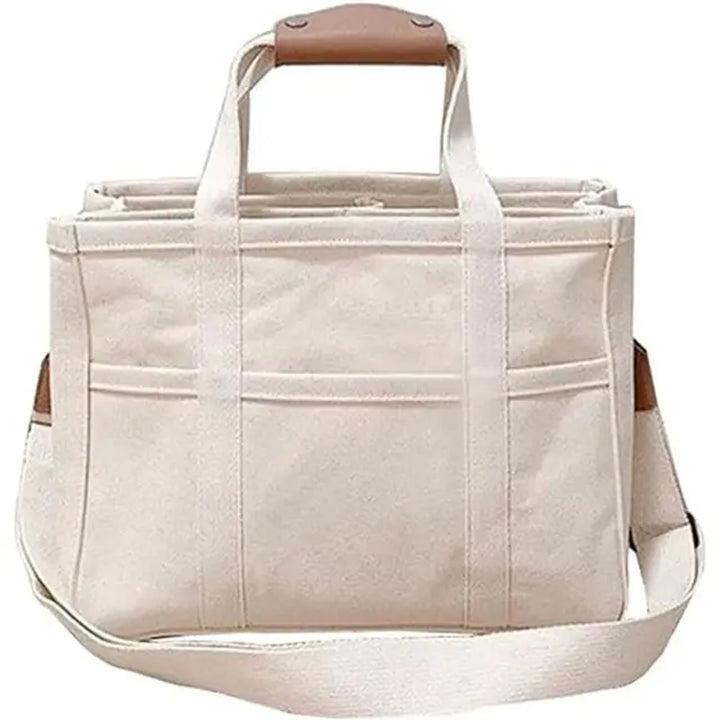 Women's Spacious Canvas Bag with Leather Trim in Beige