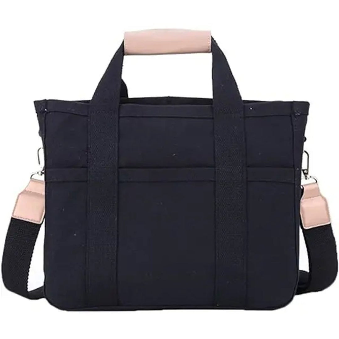 Women's Spacious Canvas Bag with Leather Trim in Black