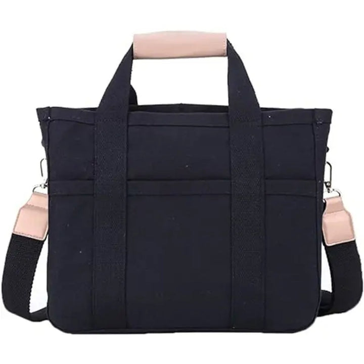 Women's Spacious Canvas Bag with Leather Trim in Black