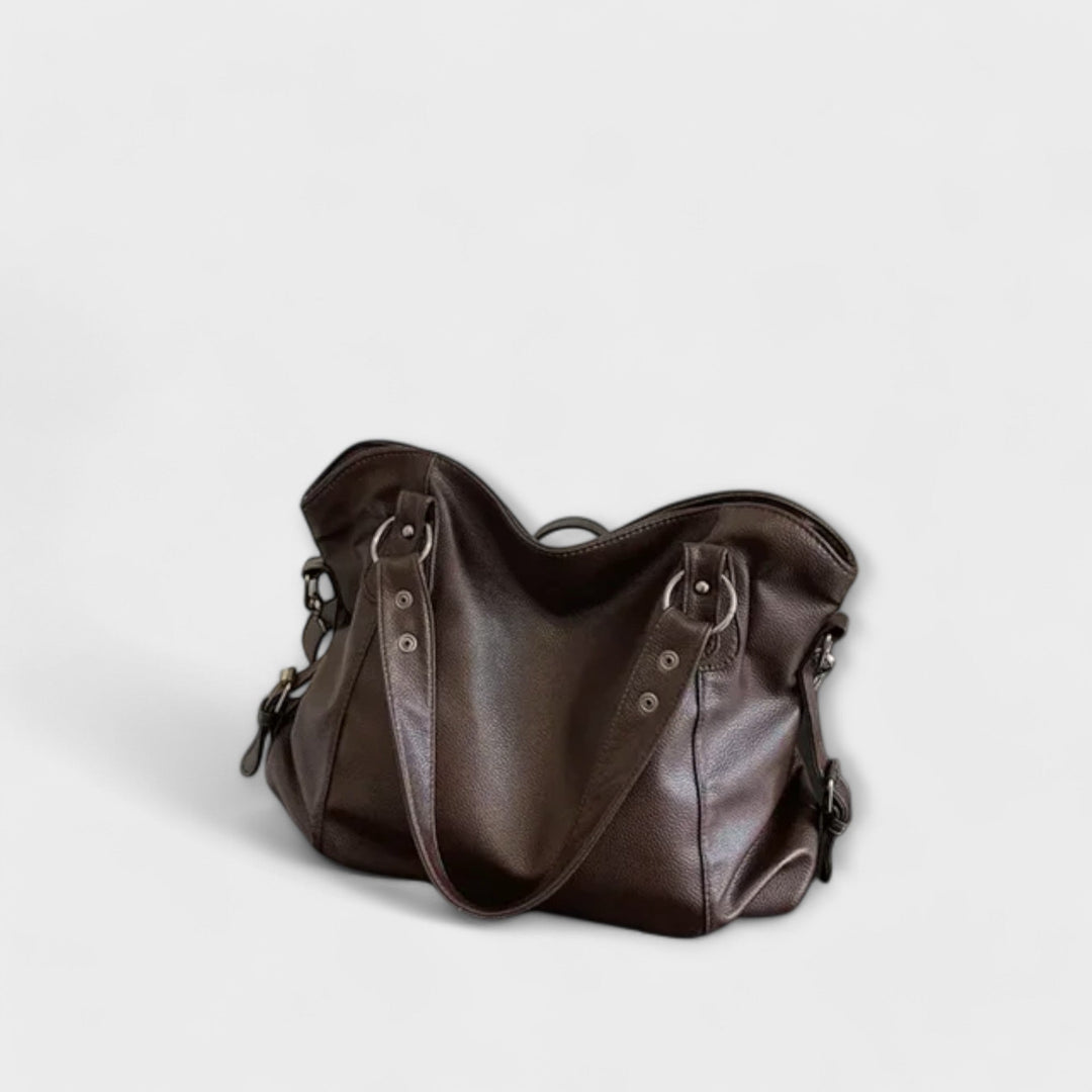 Women's Spacious Structured Leather Tote Bag with Strap in Brown