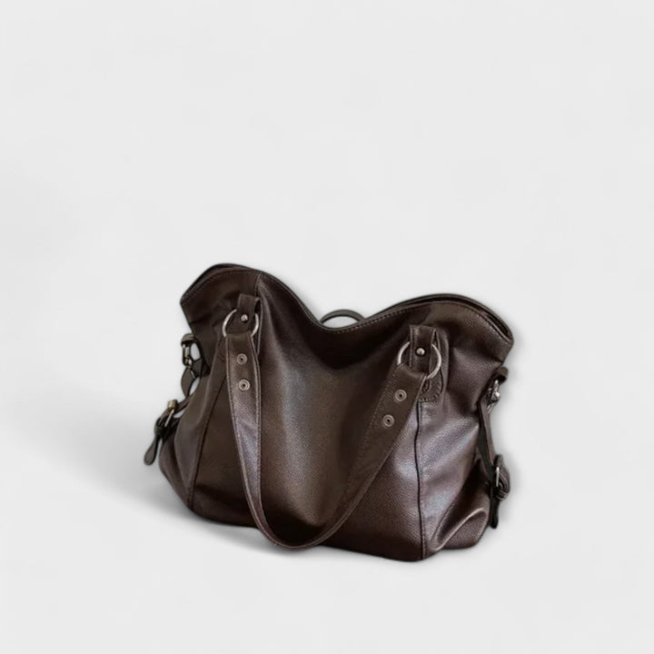 Women's Spacious Structured Leather Tote Bag with Strap in Brown