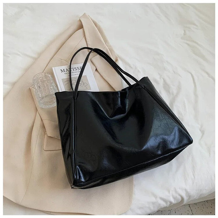 Women's Spacious Structured PU Leather Tote Bag in Black