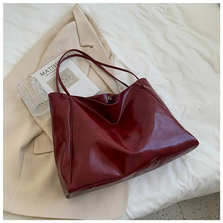 Women's Spacious Structured PU Leather Tote Bag in Red