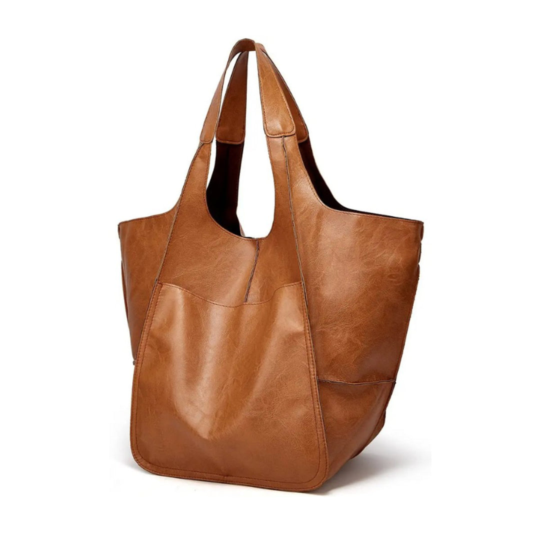 Women's Spacious Structured Vegan Leather Tote Bag in Chestnut
