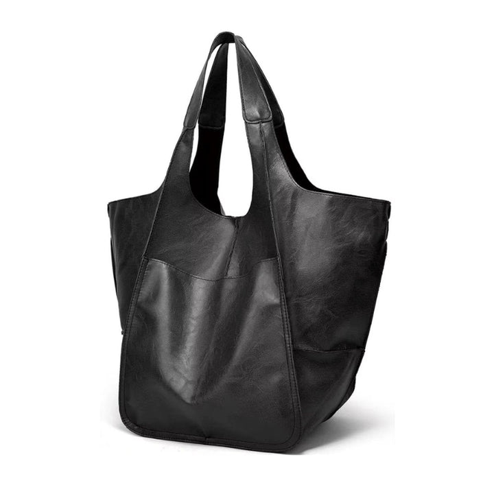 Women's Spacious Structured Vegan Leather Tote Bag in Obsidian