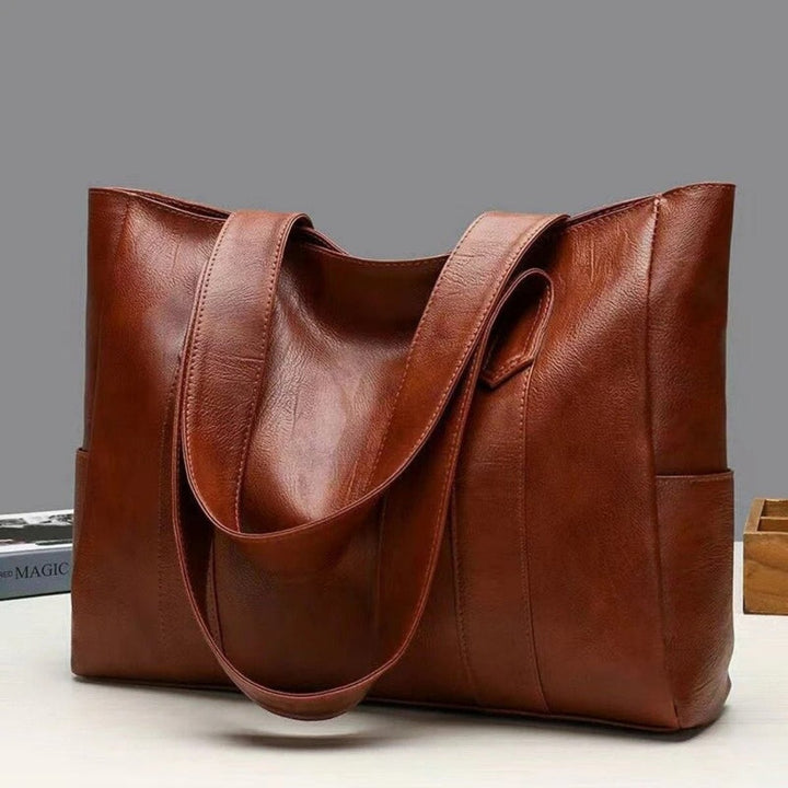 Women's Spacious Vintage Leather Shoulder Tote Bag in Brown