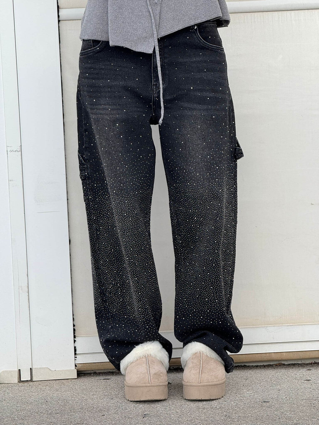 Women's Sparkling Carpenter-Style Jeans in Black 1