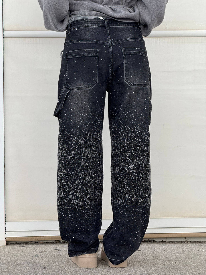 Women's Sparkling Carpenter-Style Jeans in Black 2