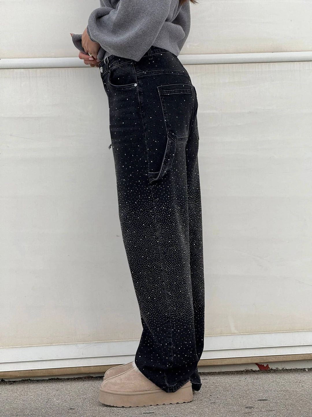 Women's Sparkling Carpenter-Style Jeans in Black 3