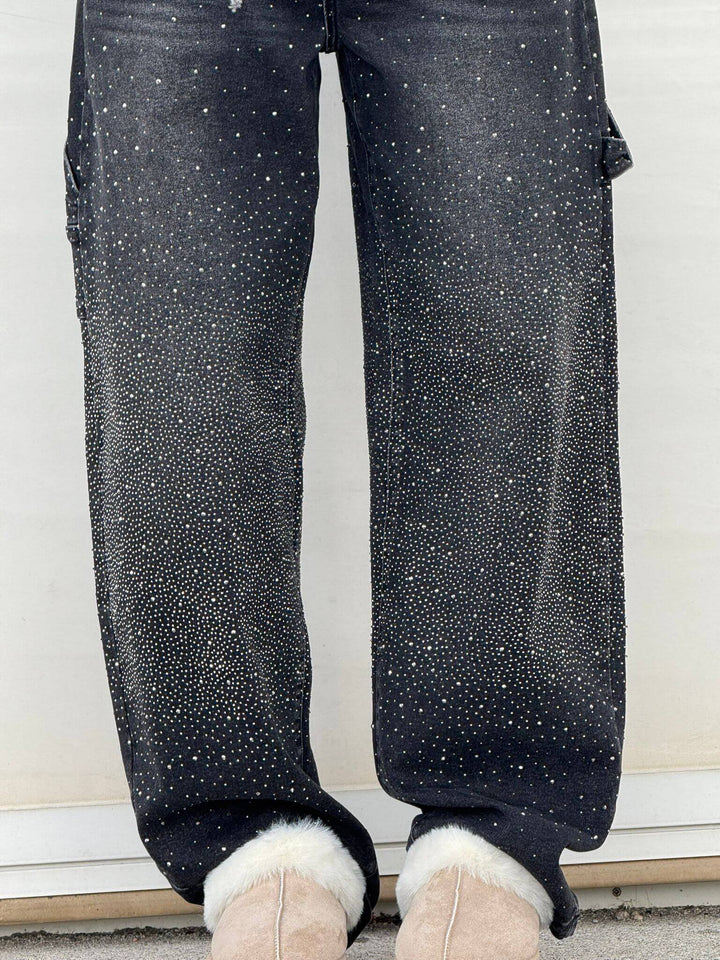 Women's Sparkling Carpenter-Style Jeans in Black 4