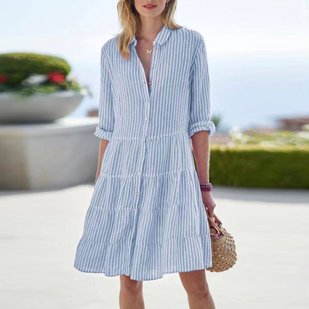 Women's Spring Button-Down Midi Dress in Blue