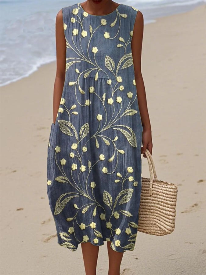 Women's Spring Floral Dress for Warm Weather in Blue