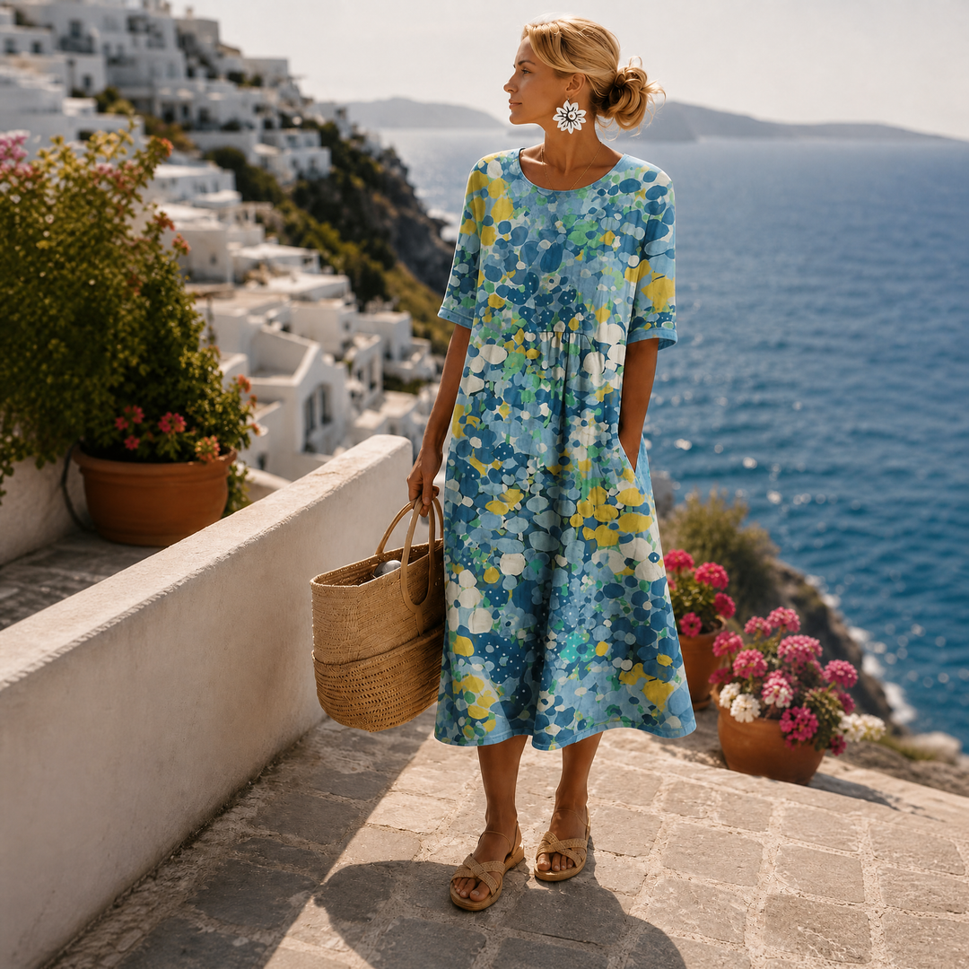 Women's Spring Floral Midi Dress in Blue