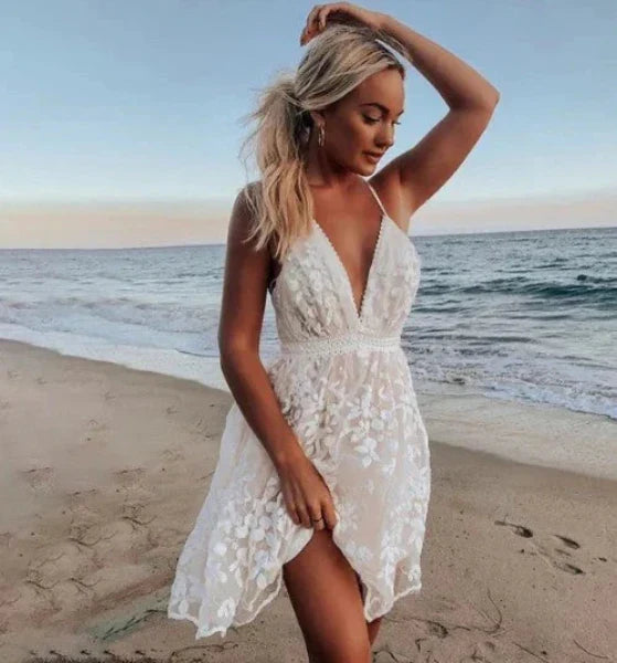 Women's Spring Mini Dress for Beaches in White