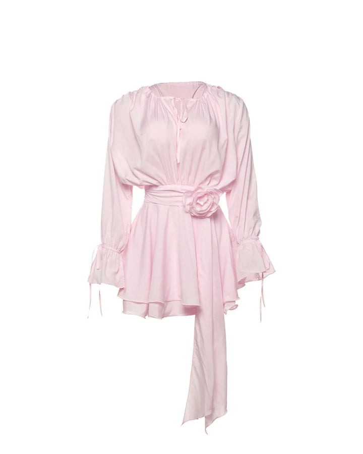 Women's Spring Pink Mini Dress with Rose Accent in Light pink 5