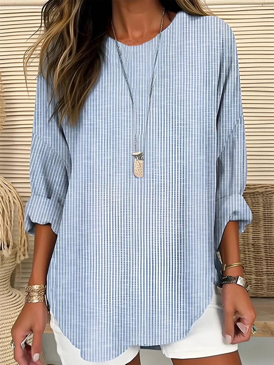 Women's Striped Longsleeve Blouse for Everyday in Blue