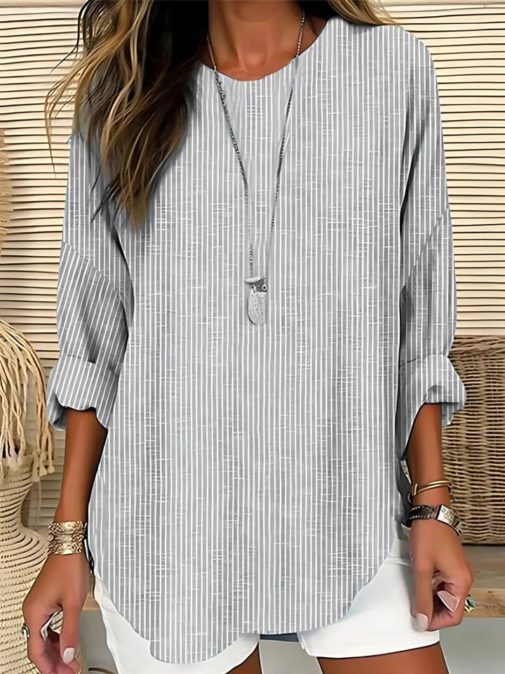 Women's Striped Longsleeve Blouse for Everyday in Grey