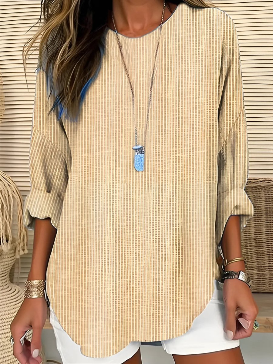 Women's Striped Longsleeve Blouse for Everyday in Khaki