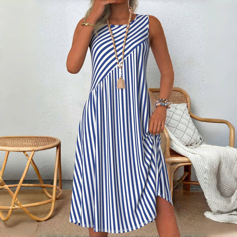 Women's Striped Spring Dress in Blau und Weiß