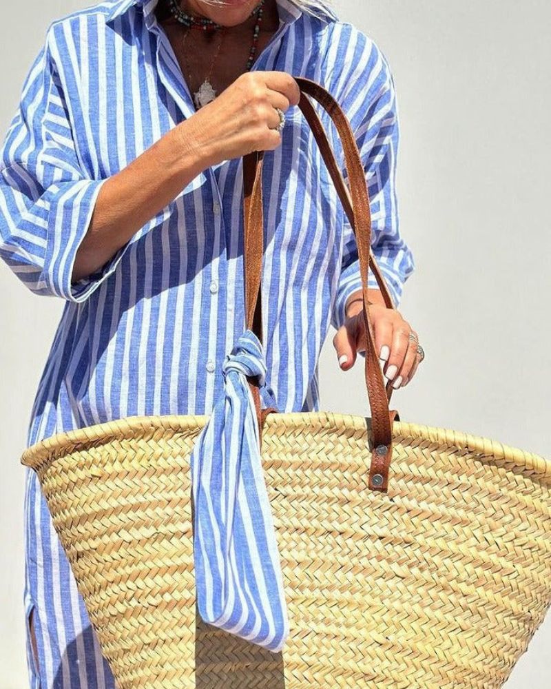 Women's Striped Summer Shirt Dress in Grey 2