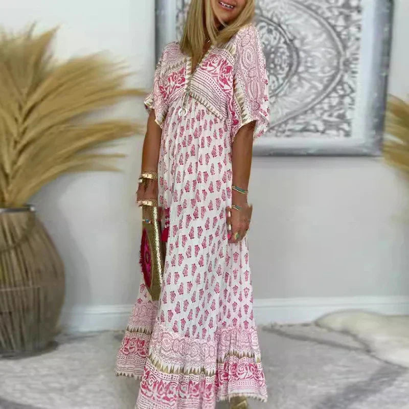 Women's Summer Boho Maxi Dress in Pink