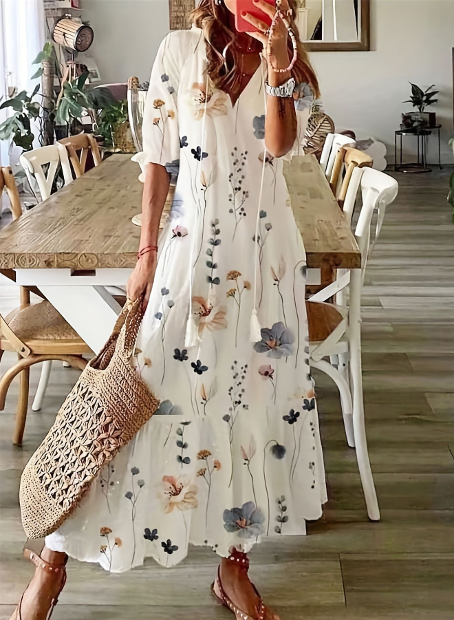Women's Summer Cotton Midi Dress in White