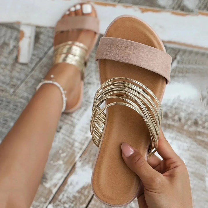 Women's Summer Flat Slip-On Sandals in Khaki