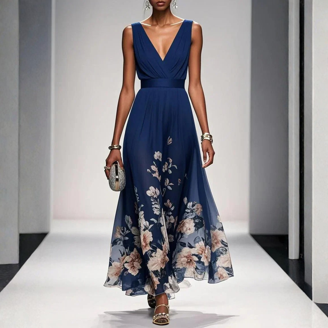 Women's Summer Floral Maxi Dress in Navy