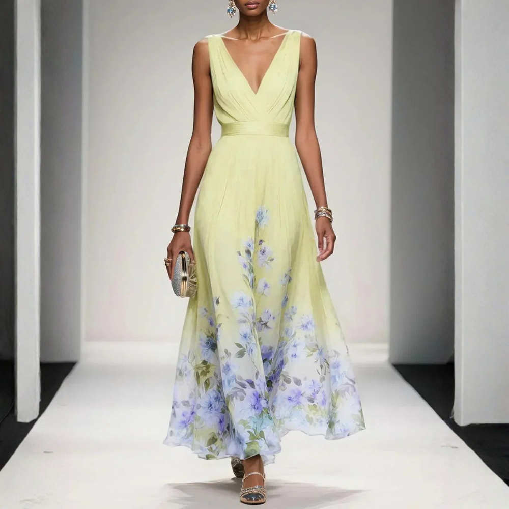 Women's Summer Floral Maxi Dress in Yellow