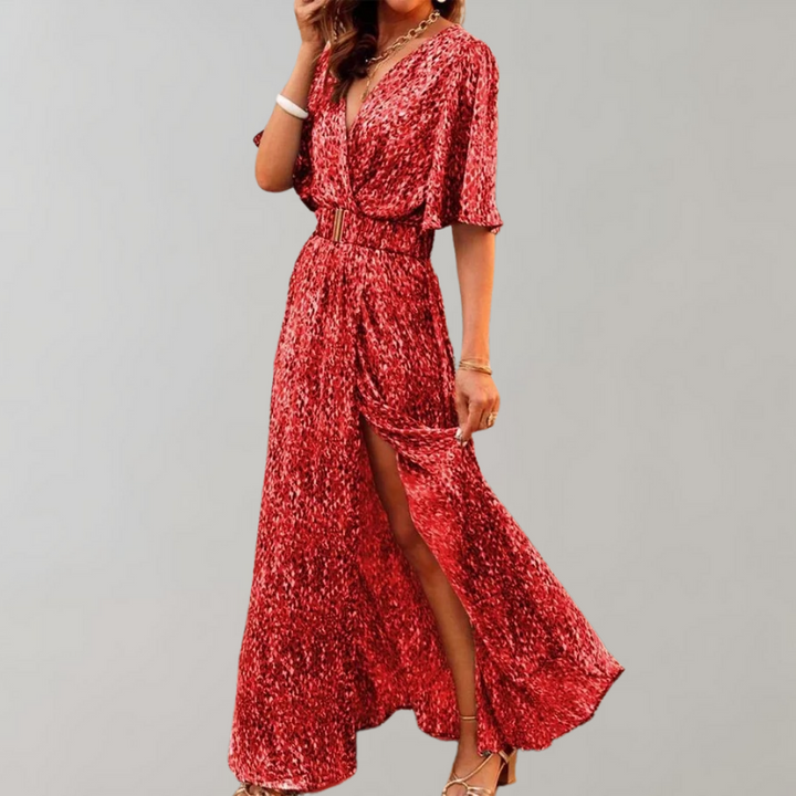 Women's Summer Maxi Dress for Wedding Guests in Dark Red